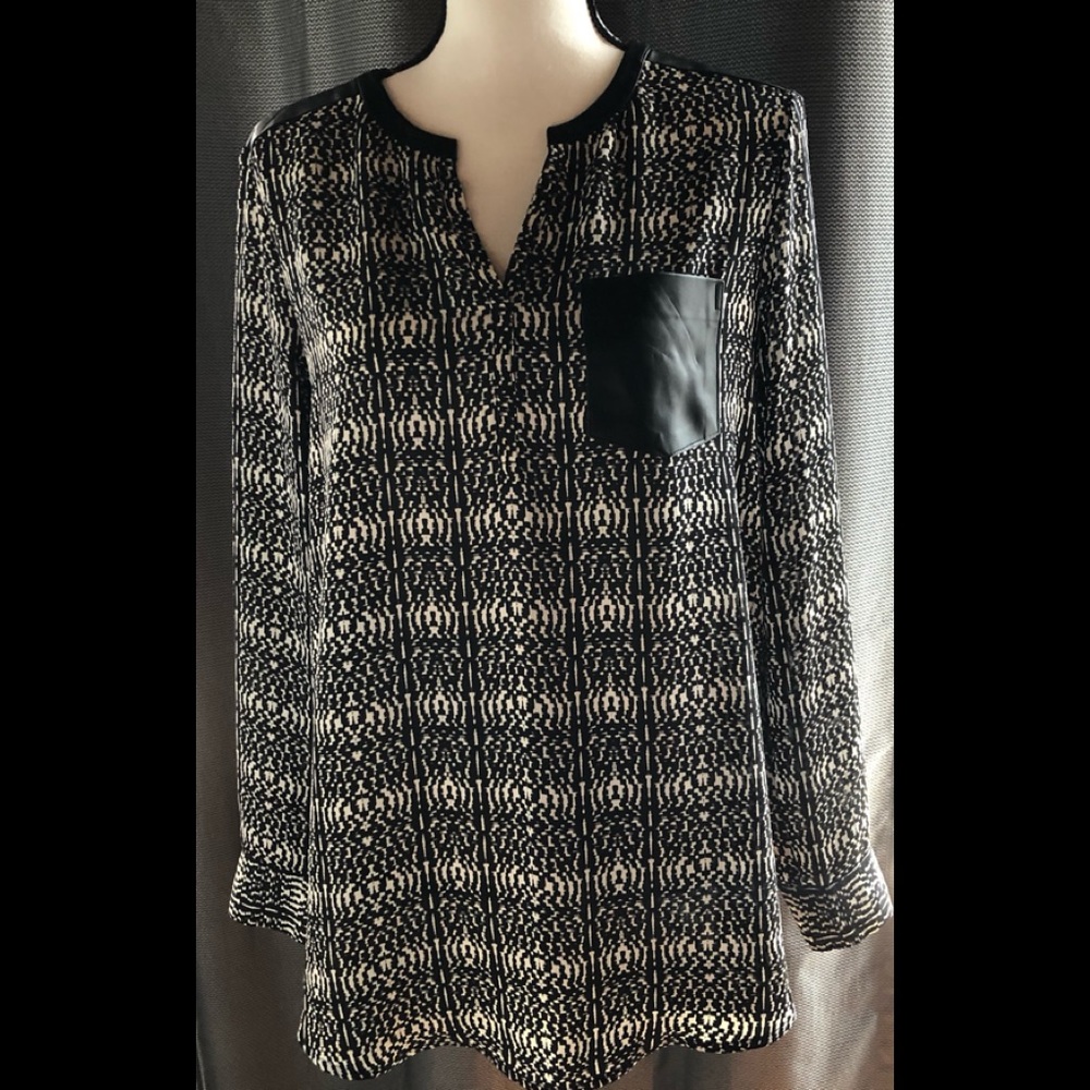 Rafaella Long Sleeve Blouse Faux Leather Trim